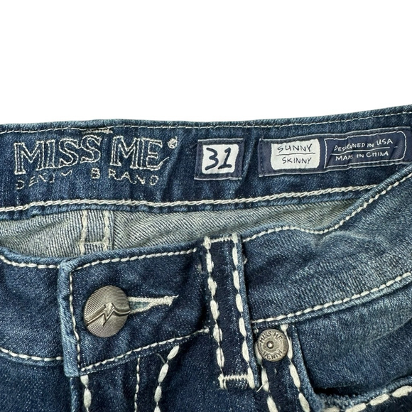 Miss Me Sunny Skinny Jeans Women’s Size 31 Blue Y2K Thick White Stitching - Picture 9 of 12